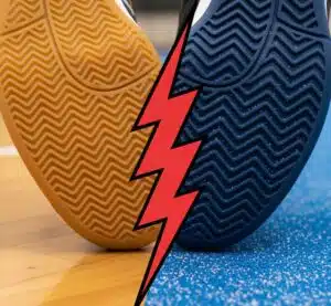 différence entre une semelle de Padel à chevrons et une semelle de Futsal lisse